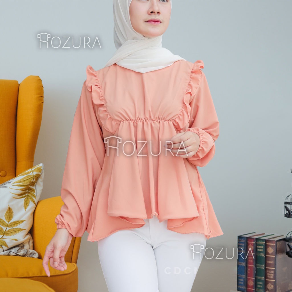 HOZURA - Blouse Dina - Atasan Muslim Wanita - Blus Wanita Muslim Ruffle - Baju Atasan Wanita Salma Blouse Kemeja Rempel Dada Crinkle Blouse Atasan Wanita Polos - Top - Baju Muslim Wanita - Blus Muslim Mewah - Kekinian Murah Gratis Ongkir COD