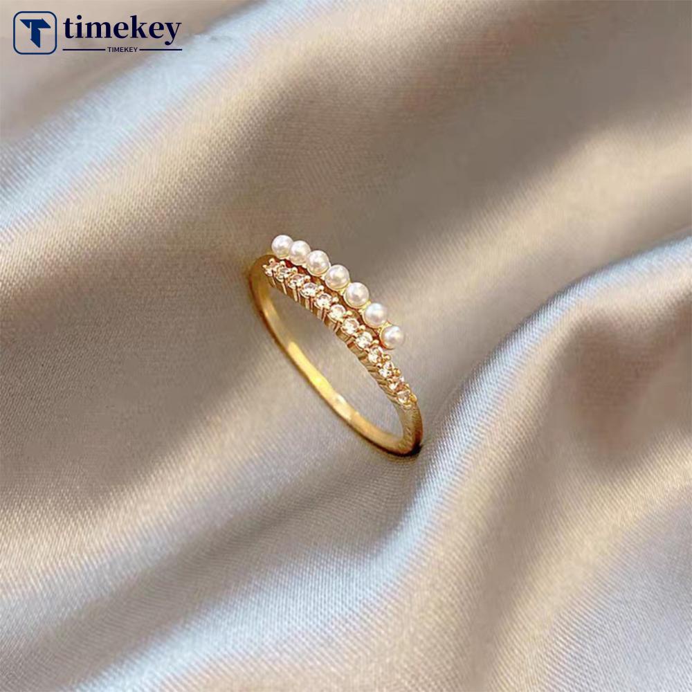 Timekey Cincin Terbuka Adjustable Hias Mutiara Imitasi Gaya Korea Untuk Wanita A4K2