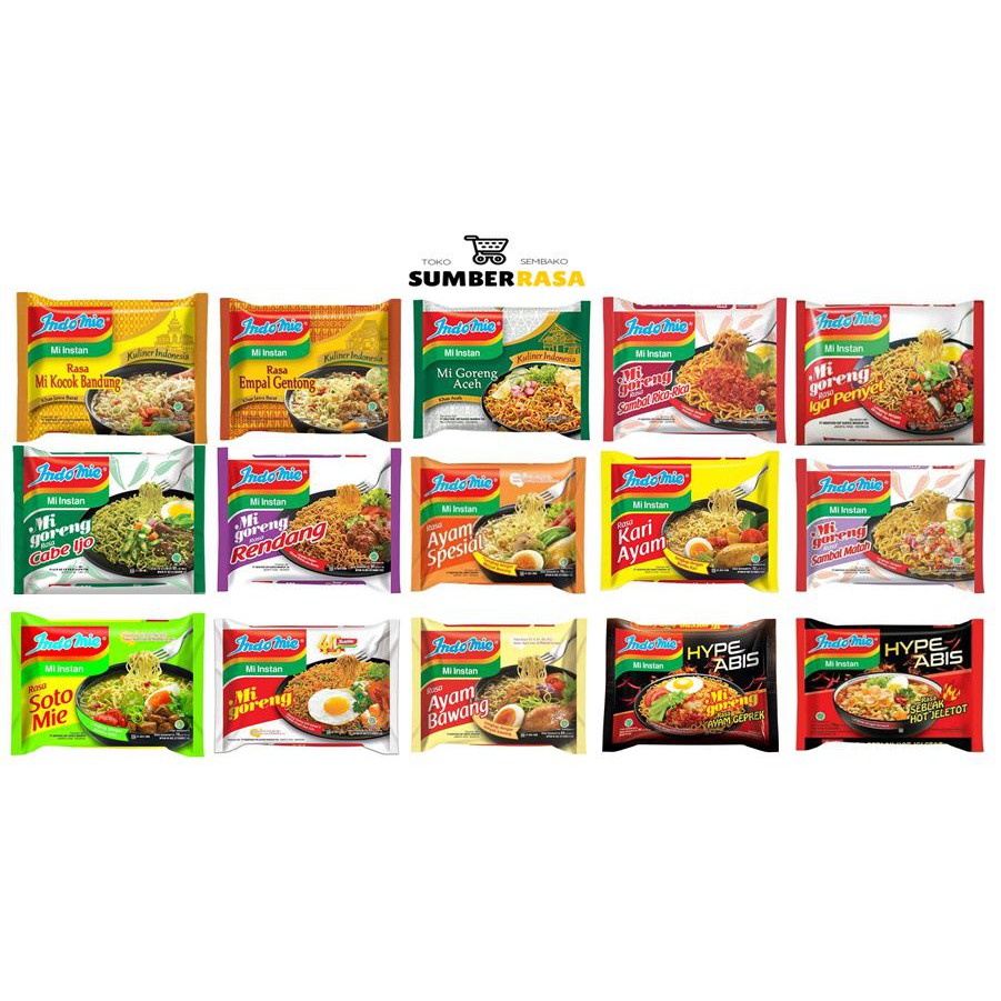 

Indomie Ayam Bawang / Goreng / Soto / Ayam Spesial / Aceh / Rendang / Ayam Geprek / Cabe Ijo / dll