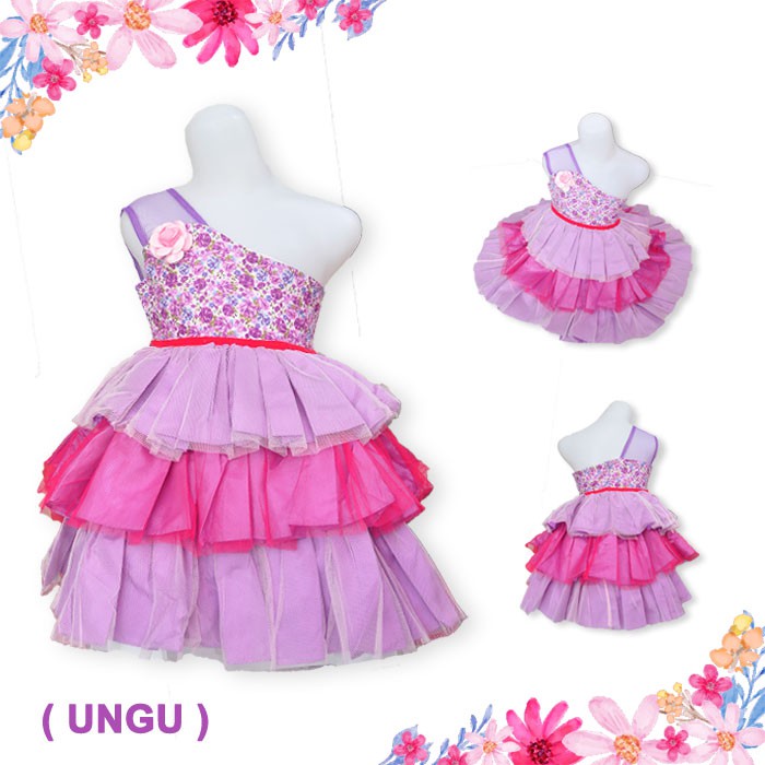 Dress Pesta Anak Perempuan One Shoulder Layer