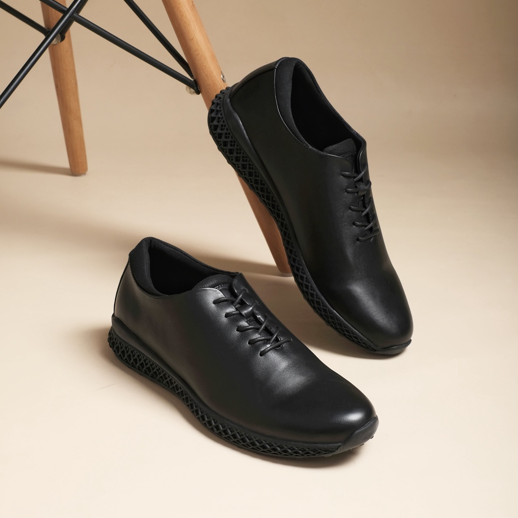 Amstrong (Kulit Asli) - Sepatu Pantofel Pria Kulit Asli Kerja Kantor Formal Casual Oxford Tali Hitam Pantopel Cowok Original