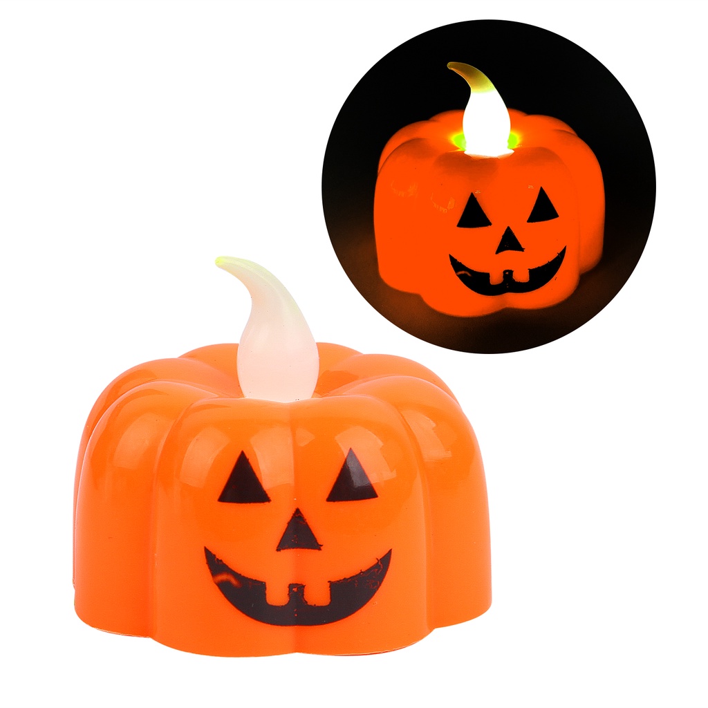 1pc Lampu Lilin LED Bentuk Labu Warna Warm White Untuk Dekorasi Halloween