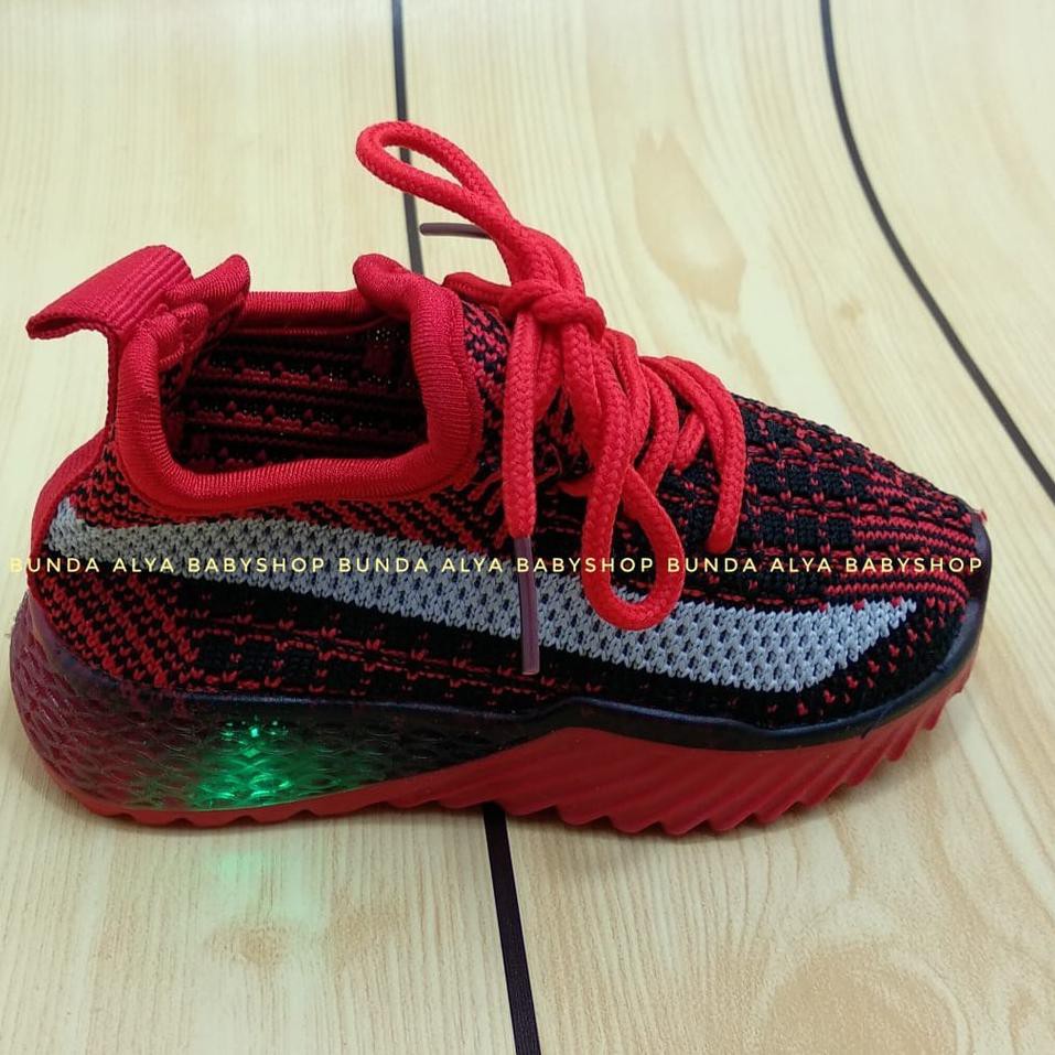 Sepatu Anak Laki LED Usia 1 2 3 4 Tahun IMPORT Size 21 - 30 MERAH - Sepatu Anak Sneakers Nyala Lampu
