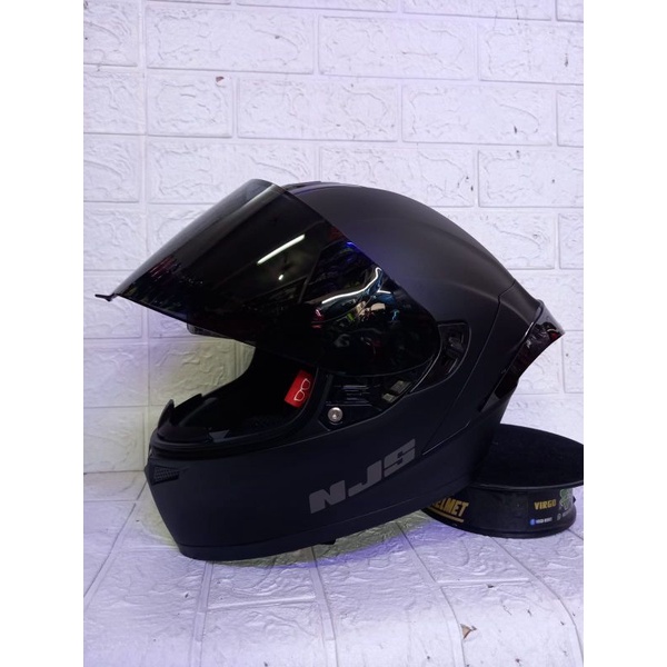NJS ZX-1 SOLID FLAIN MATT BLACK DOFT PAKET GANTENG VISOR IRIDIUM + SPOILER-V-SMOKE P-GANTENG