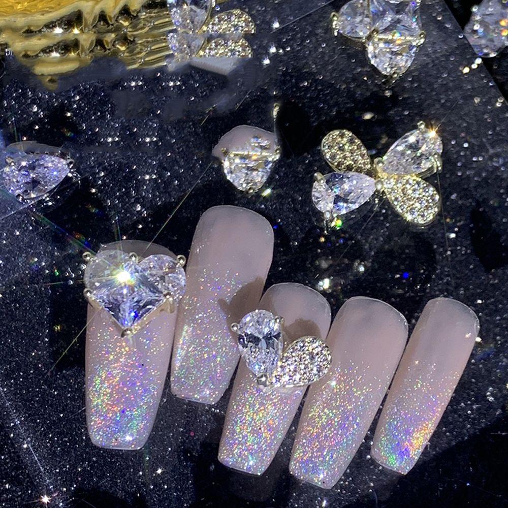 AUGUSTINA Agustina Jantung Dekorasi Kuku Cinta Elegan Berlian Imitasi Shiny 3D Nails Art Charms