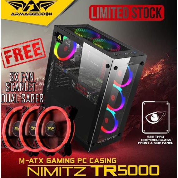 ARMAGGEDDON NIMITZ TR5000 - ATX GAMING PC CASING - Hitam