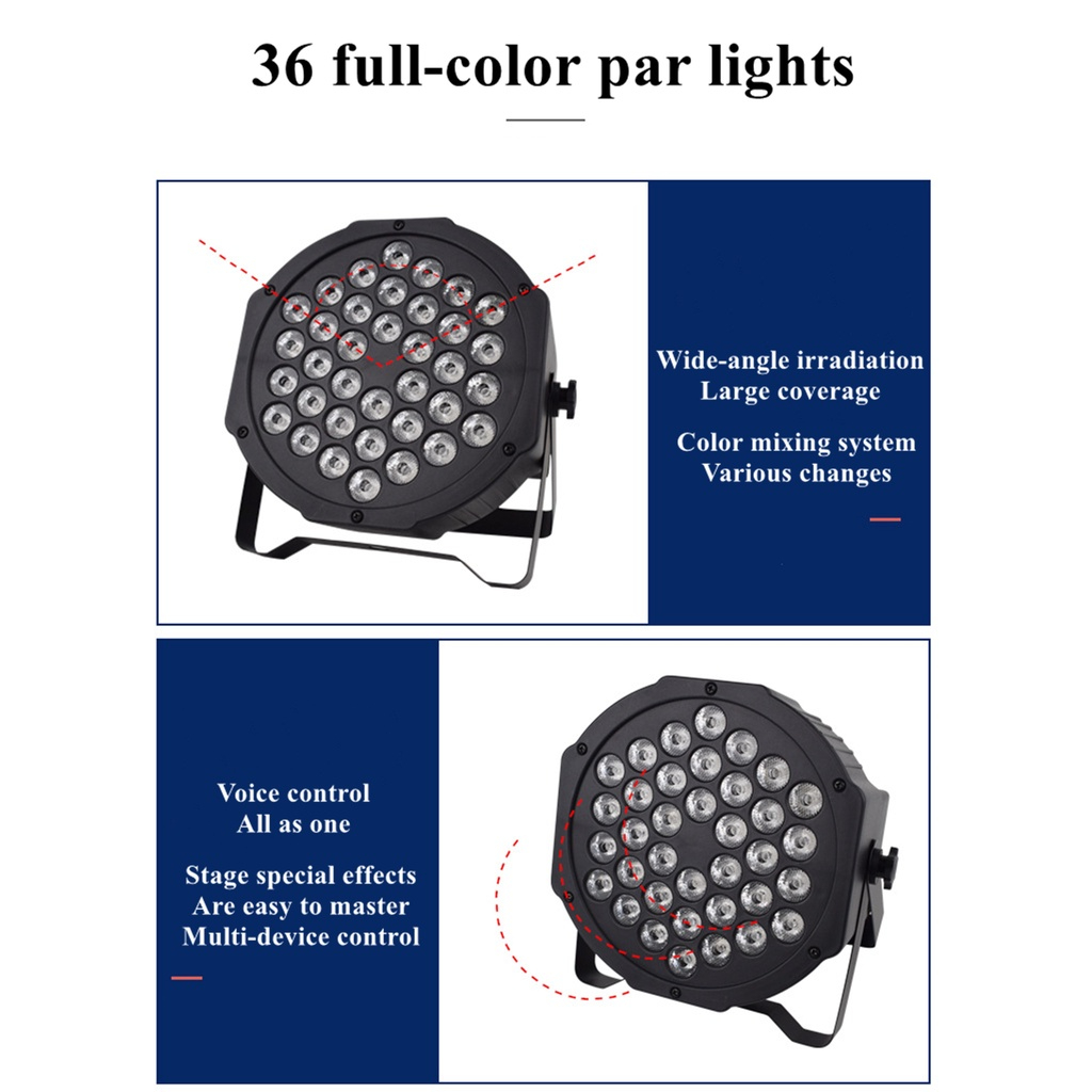 DMX Flat Par Light RGB 36LED 40W 220V Lampu sorot panggung Alien Lampu Proyektor LED Panggung DMX RGB Light Stage Lighting 36W Professional Disco Light RGB LED Ktv Bar Party DJ Lamp Decorative Stage Light Effect Projector Par Lamp EU Plug