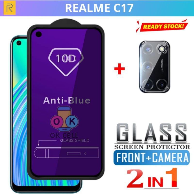 2in1 - Tempered Glass Anti Blue Light Realme C17 TG Anti Gores Radiasi Fu Layar Kamera Premium