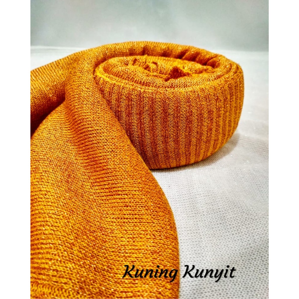 Pashmina Gliter Rajut Premium GOLD || Kerudung Pesta Kerudung Pernikahan || Pashmina Rajut Pengantin-Kuning kunyit
