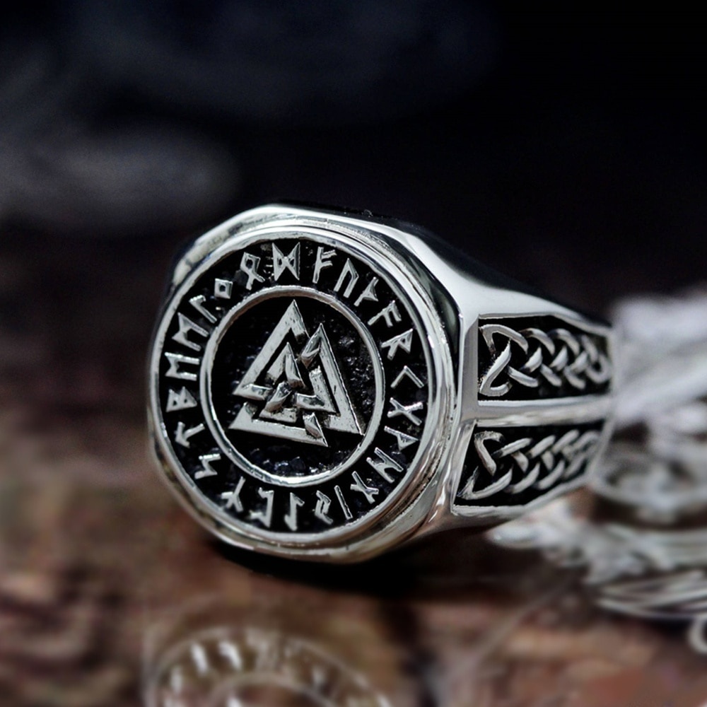 Valknut Viking Stainless Steel Symbol Ring Mens Norse Celtics Knot Rune Signet Rings Nordic Amulet Jewelry Size 7-14