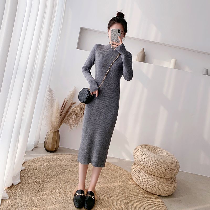 Musim Gugur dan Musim Dingin Hitam Bagian Dalam Rok Bagian Panjang 2022 Baru Setengah Tinggi Kerah D