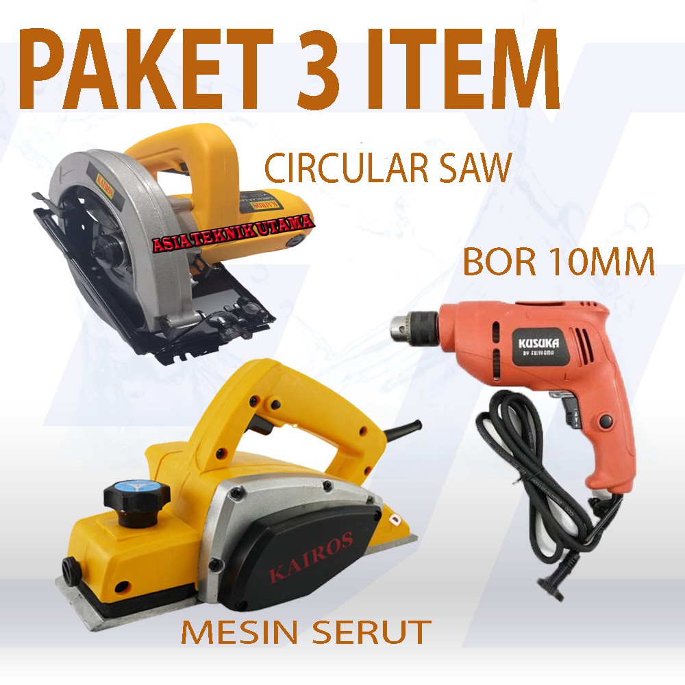 PAKET TUKANG KAYU 3 ITEM HOT PROMO!!! MESIN CIRCULAR SAW MESIN PLANER MESIN BOR 10MM KUALITAS GOOD