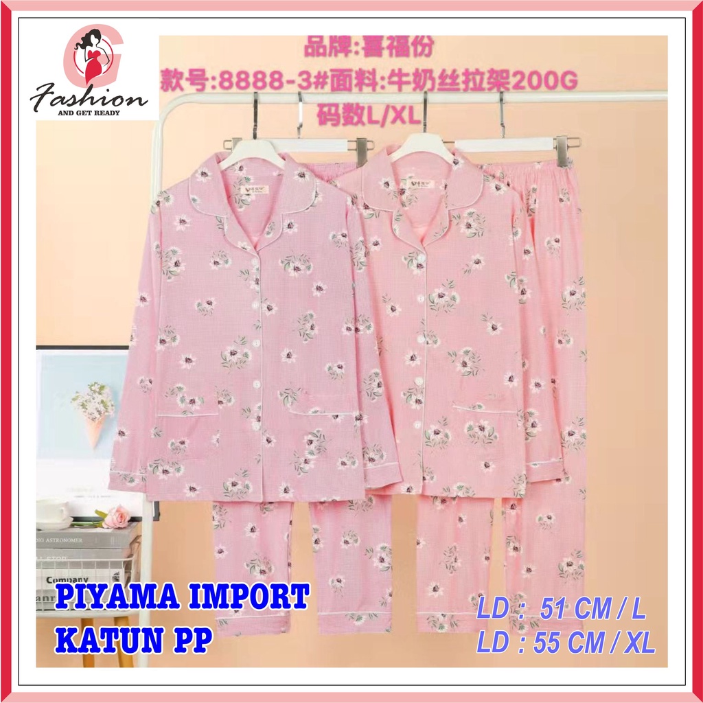 COD !!! PIYAMA KATUN IMPORT PP / BAJU TIDUR LENGAN PANJANG SIZE L - XL