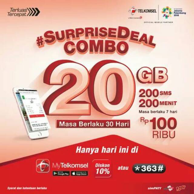 GRATIS ONGKIR NASIONAL INTERNET TELKOMSEL SURPRISE DEAL COMBO 27APRIL2018 88.000