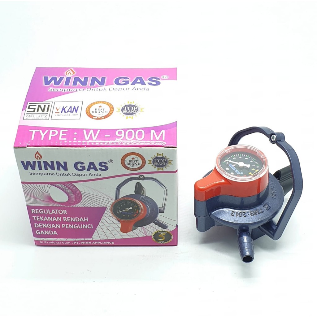 SET Winn Gas W-900M Meter + Selang HIJAU 5 Lapis 2 Mtr + 2 Klem Kuping / Regulator Gas + Selang Gas