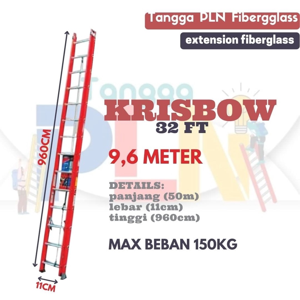 Tangga PLN Sliding Sorong Extension Fiberglass KRISBOW 32FT | 9,6 Meter