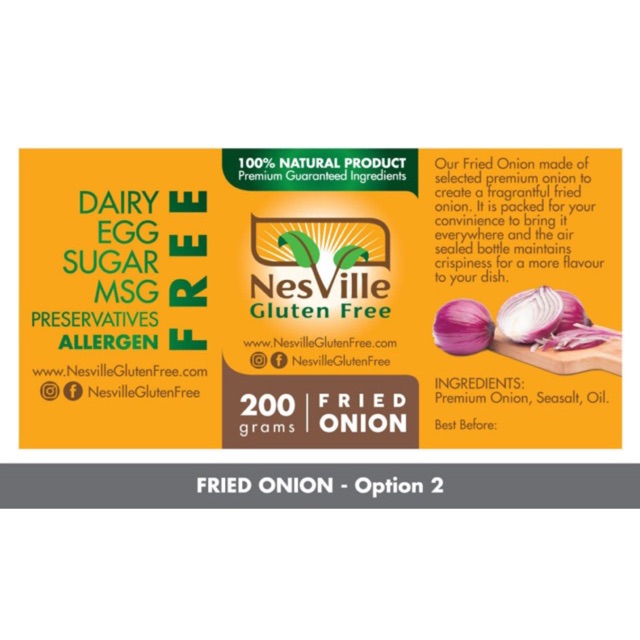 

BAWANG GORENG NESVILLE GLUTEN FREE DIET FOOD SEHAT HALAL NON MSG SUGAR EGG DIARYFREE/ AUTIS FOOD