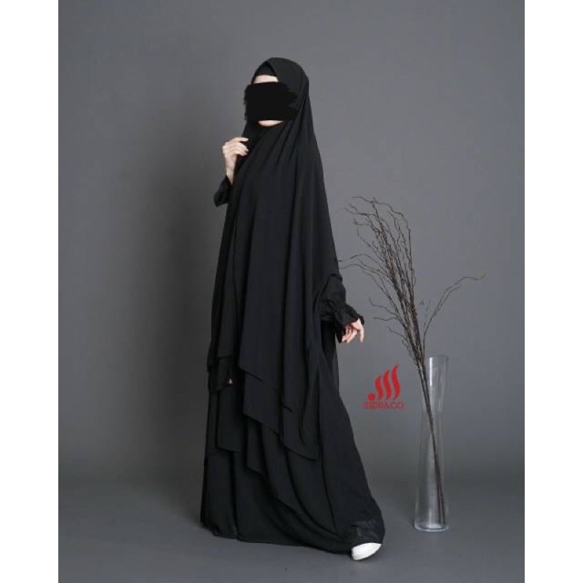 [PRELOVED] Set RAMADHANIA Black by Sidra Gamis Khimar Polos