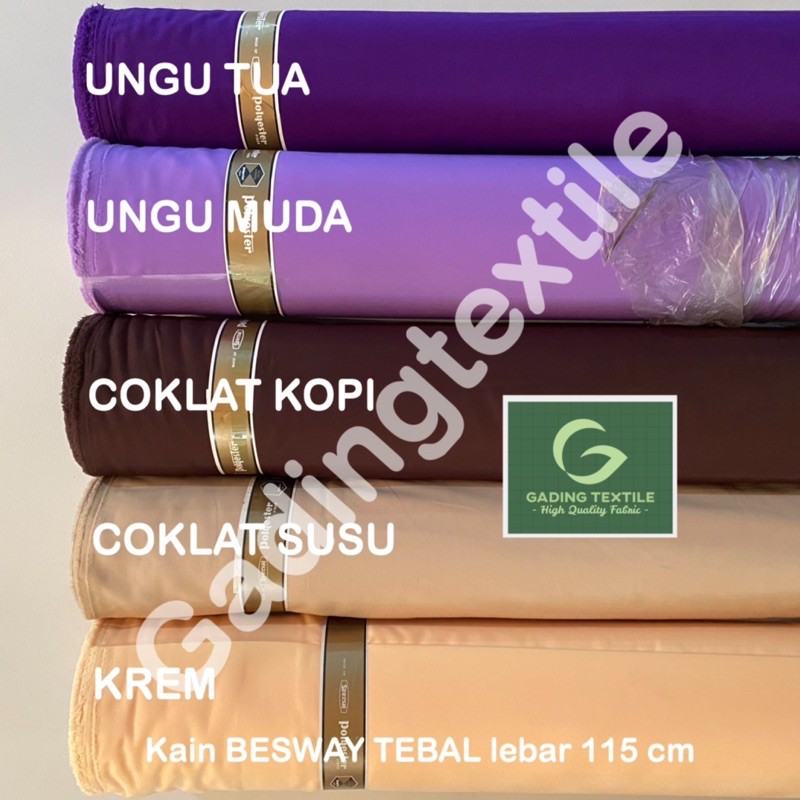 ( per 1 roll ) kain BSY BESWAY TEBAL polyester lebar 115 cm isi 54 meter bahan baju gamis koko kaftan busana muslim kemeja seragam kerudung jilbab hijab printing sublime sublim celana kulot rok dekorasi dekor hordeng gorden taplak meja BUKAN KATUN