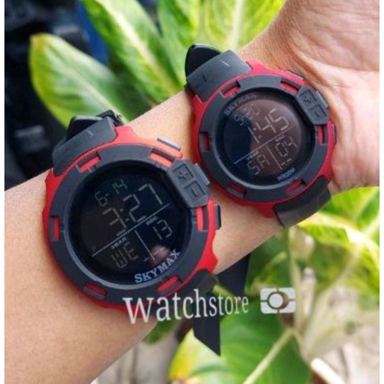 Jam Netizen Jam Tangan Skymax Jam Tangan Pria Tahan Air Menyelam Jam Tangan Couple Sepasang Free Baterai Box Analog Baterai Jam Tangan Waterproof-Merah wanita