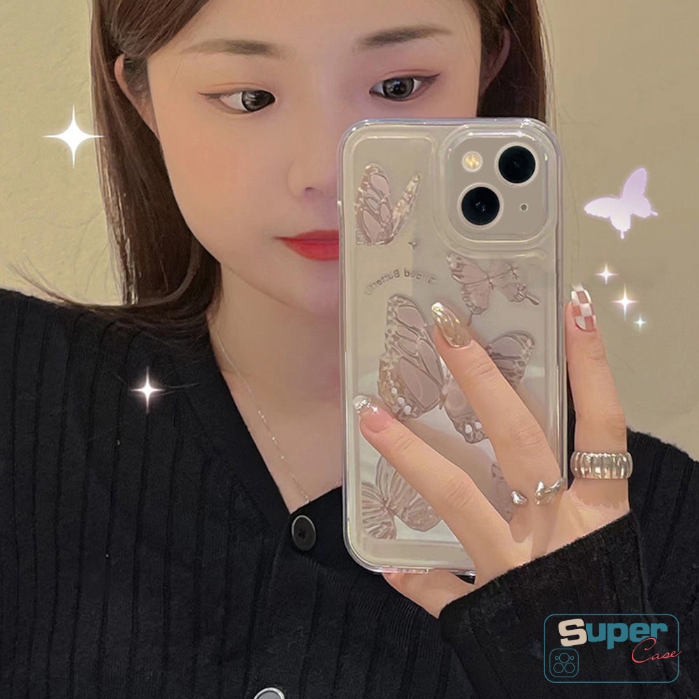 IPHONE Casing Ponsel Kupu-Kupu Fantasi Bening Kompatibel Untuk Iphone7 8 Plus 14 13 11 12 Pro MAX 6 6s 7Plus 8Plus XR X XS MAX Angel Eyes Pelindung Kamera Tahan Guncangan Penutup Belakang Transparan