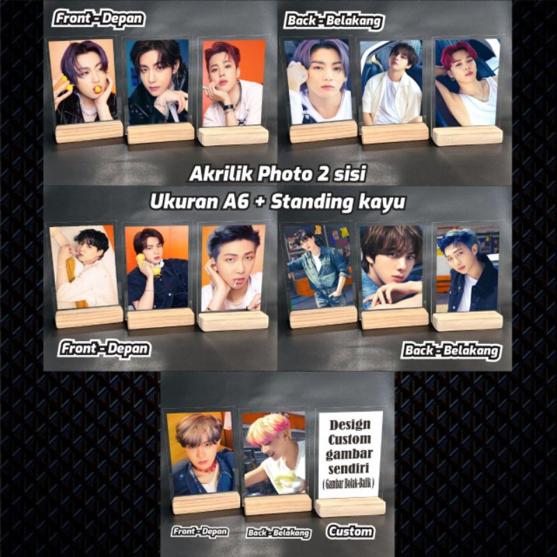 AKRILIK PHOTO KPOP 2 SISI TERMASUK STAND KAYU