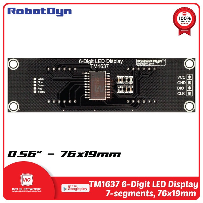 RobotDyn TM1637 6 Digit LED Display 76x19mm 7 Segment 6 Digit