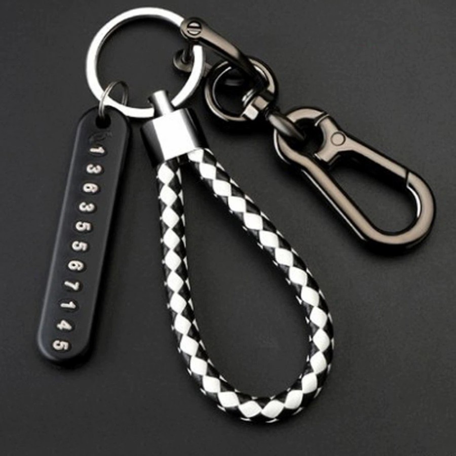 Set Gantungan Kunci Mobil Motor Tag No HP Buckle Tali Car KeyChain-8
