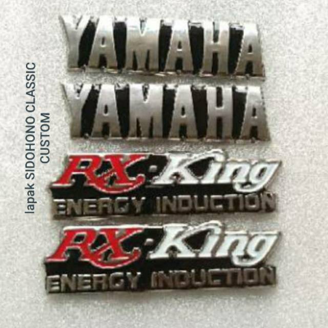 Emblem logo set bok tempong aki dan tangki yamaha RX king plat stenlis