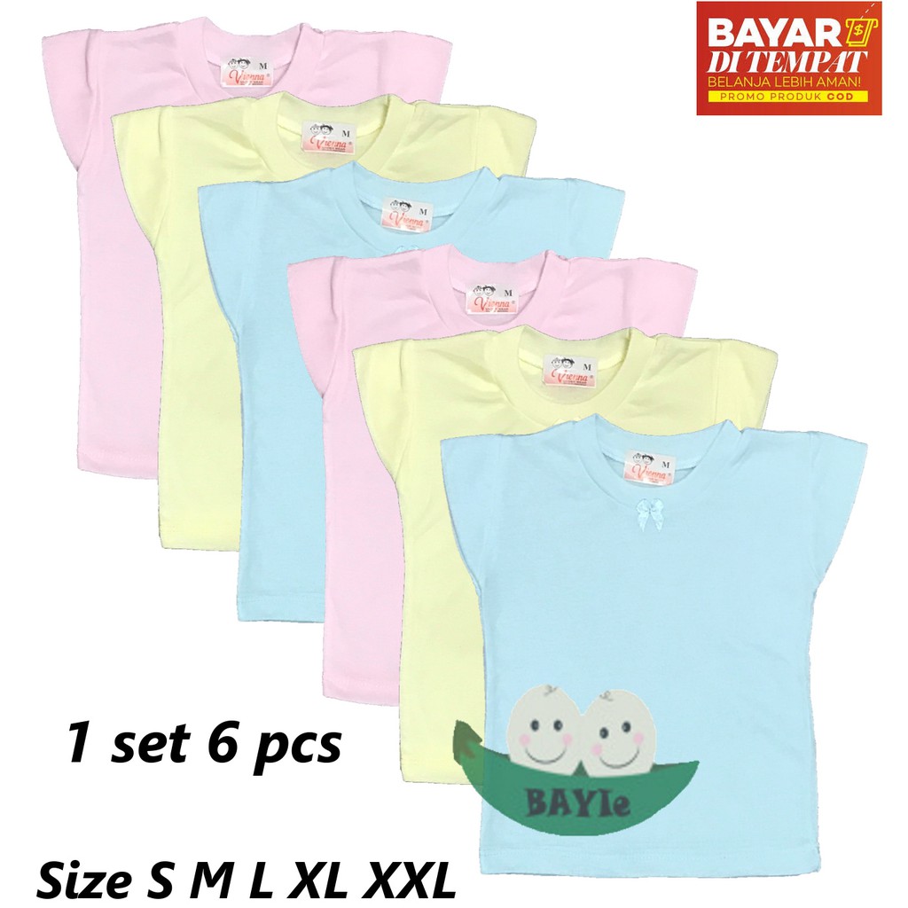 BAYIe - 6 PCS Kaos Oblong / Singlet Anak/Bayi Warna VIENNA 100% Katun SNI Size S M L XL XXL