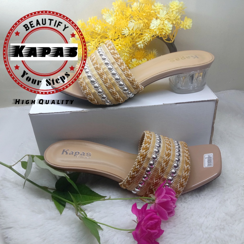 Sandal Hak Kaca Kokop Rajut Kenong Cantik Terbaru Ks064