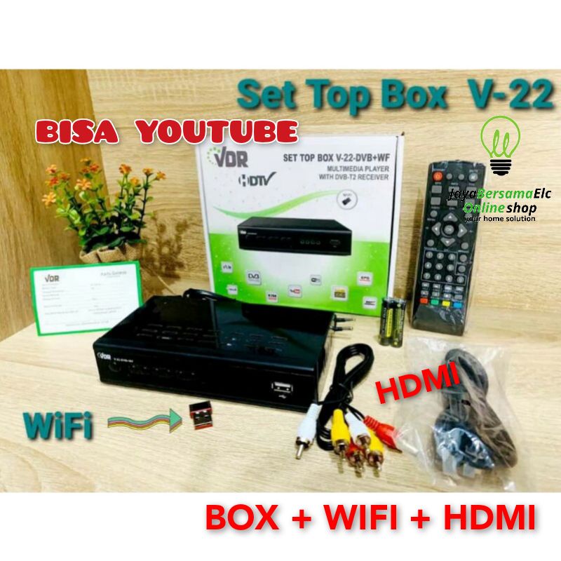 Set Top Box VDR V-22-DVB HD Digital Antena TV Receiver Wifi Dan Youtube TERLENGKAP