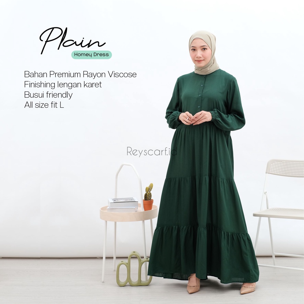 Homey Dress Plain by Reyscarf Gamis Dewasa Polos Bahan Rayon Viscose Premium Eksklusif Adem Nyaman Dipakai  I Bisa Cod