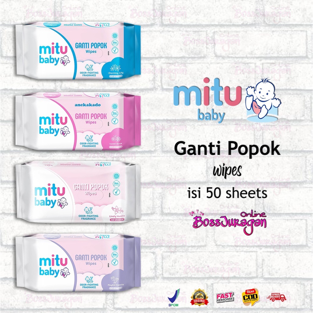 (BOSS) (1pc) Mitu Baby Wipes Tiap Pack Isi 50 Sheets Aroma Sweet Rose