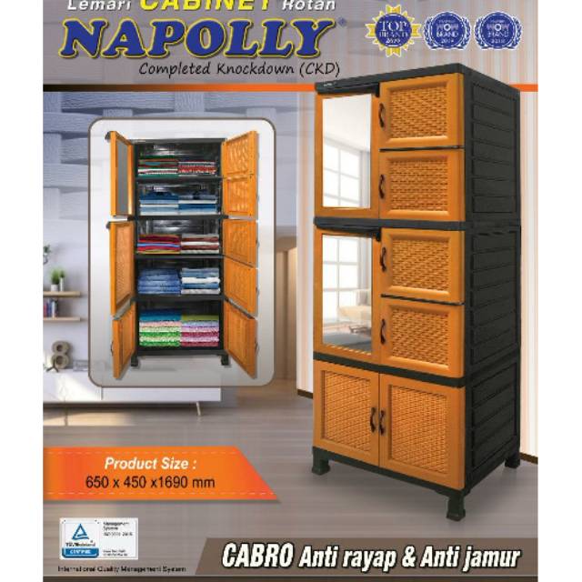 Lemari Napolly Rotan Sintetis Full Rak Kaca 2 Cermin