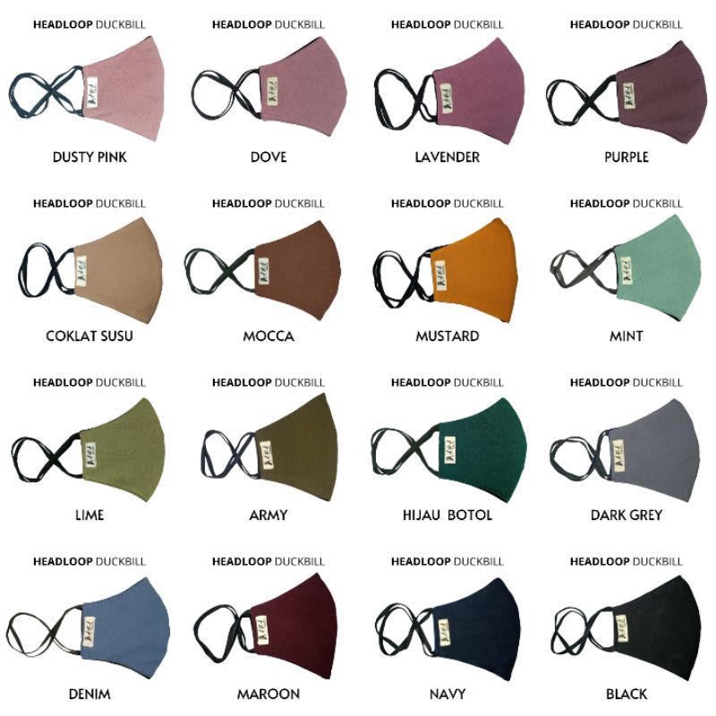 Masker 3 ply Headloop - Masker Kain Duckbill 3 Lapis - Masker Kain Hijab Murah Bisa Dicuci Ulang