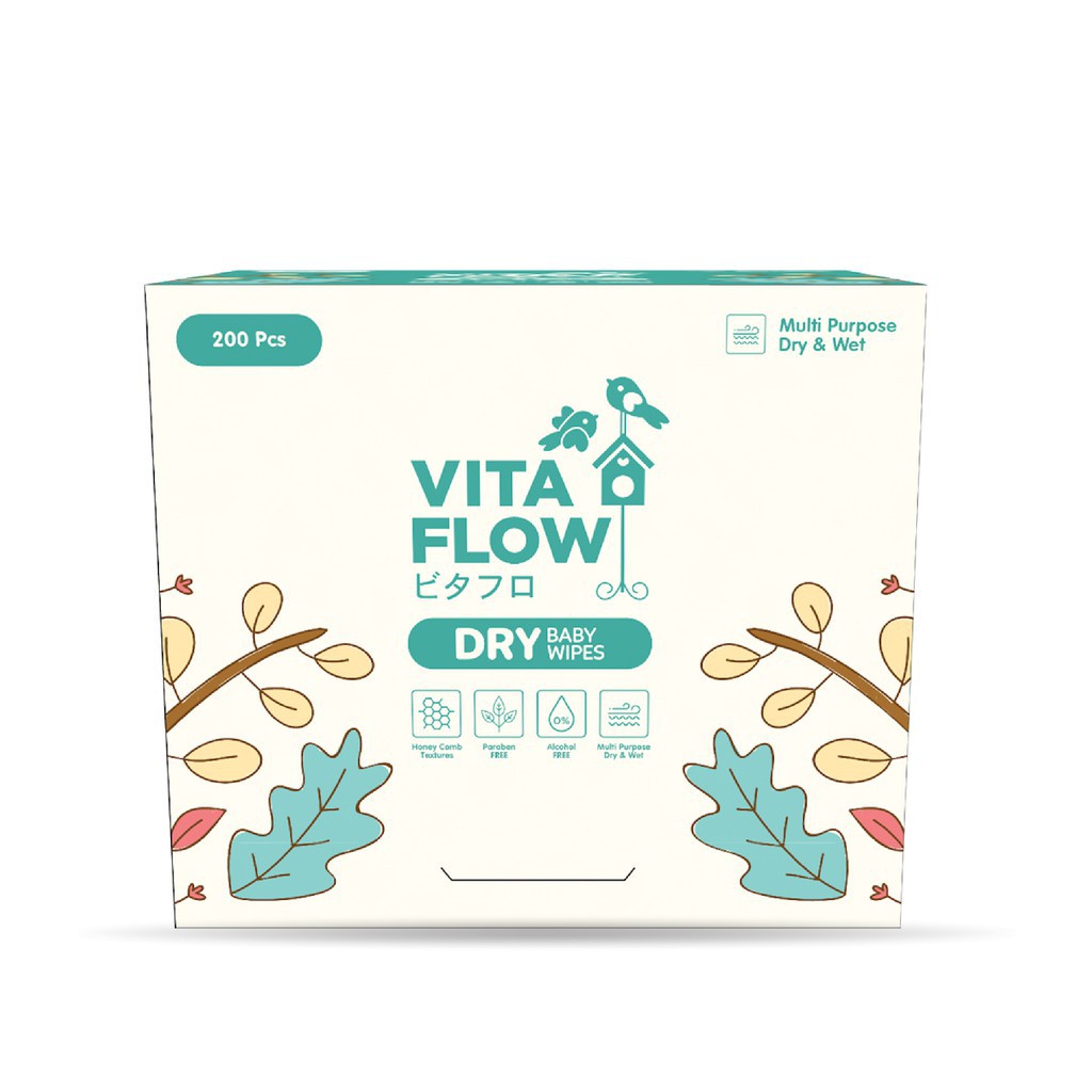 Vitaflow Baby Wipes Dry &amp; Wet / Satine- 200 Sheets