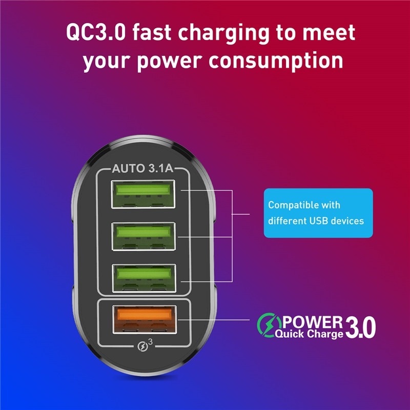 Adapter Charger Dinding 4 Port USB QC 3.0 Fast Charging Plug EU / US Portable Untuk Android / Travel