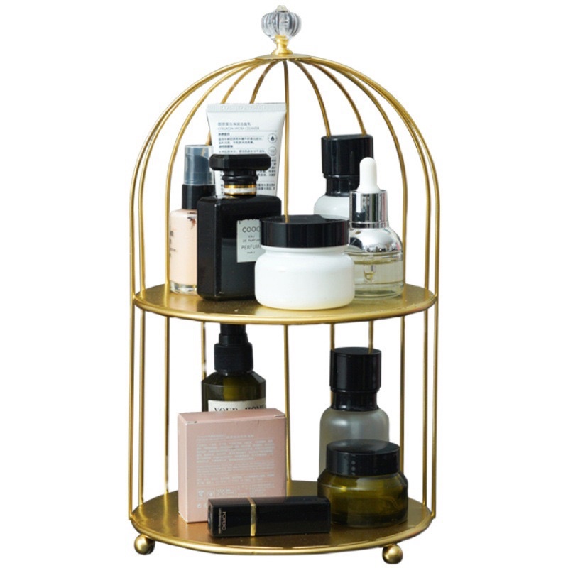 RAK TEMPAT PENYIMPANAN KOSMETIK GOLD MEWAH STYLISH NORDISC MAKE UP BIRDCAGE COSMETIC TRAY