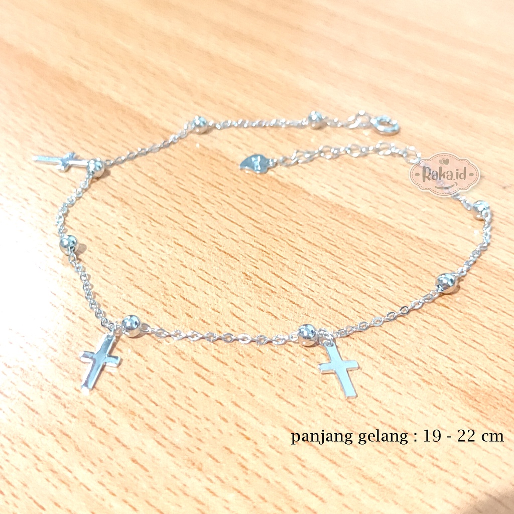 Gelang Tangan Perak Asli Dewasa Silver 925 Lapis Emas Putih Model Salib Cross 836