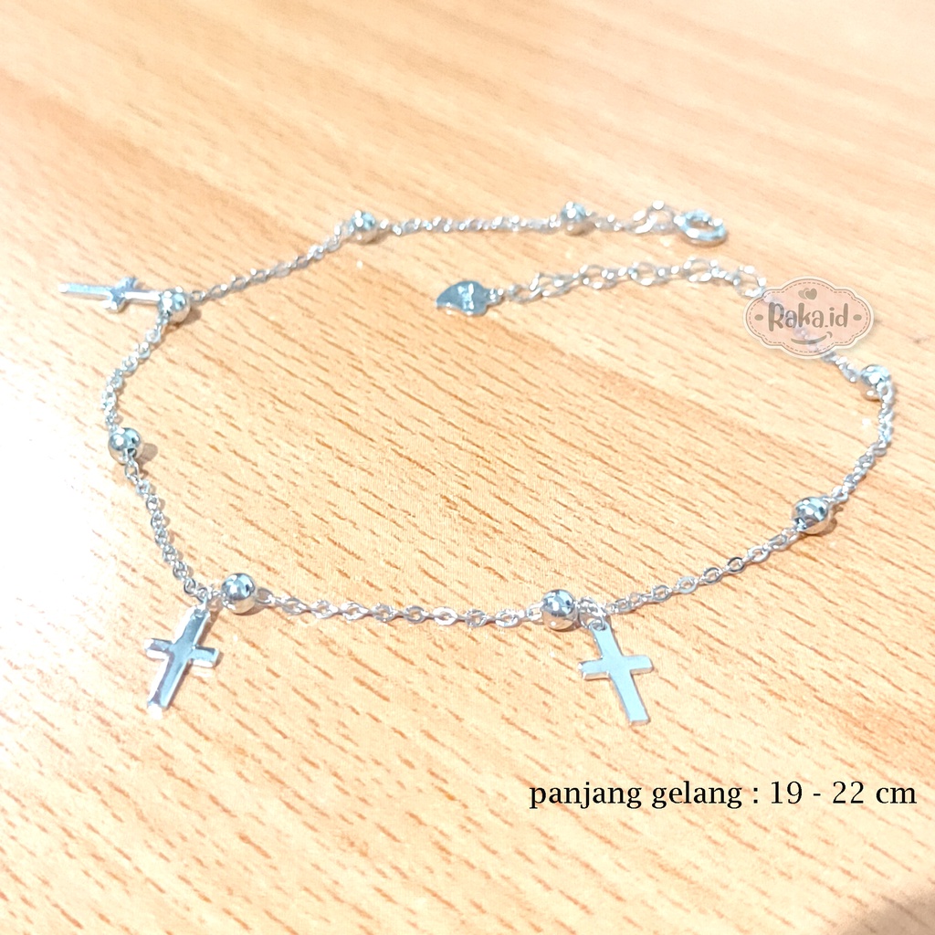 Gelang Tangan Perak Asli Dewasa Silver 925 Lapis Emas Putih Model Salib Cross 836