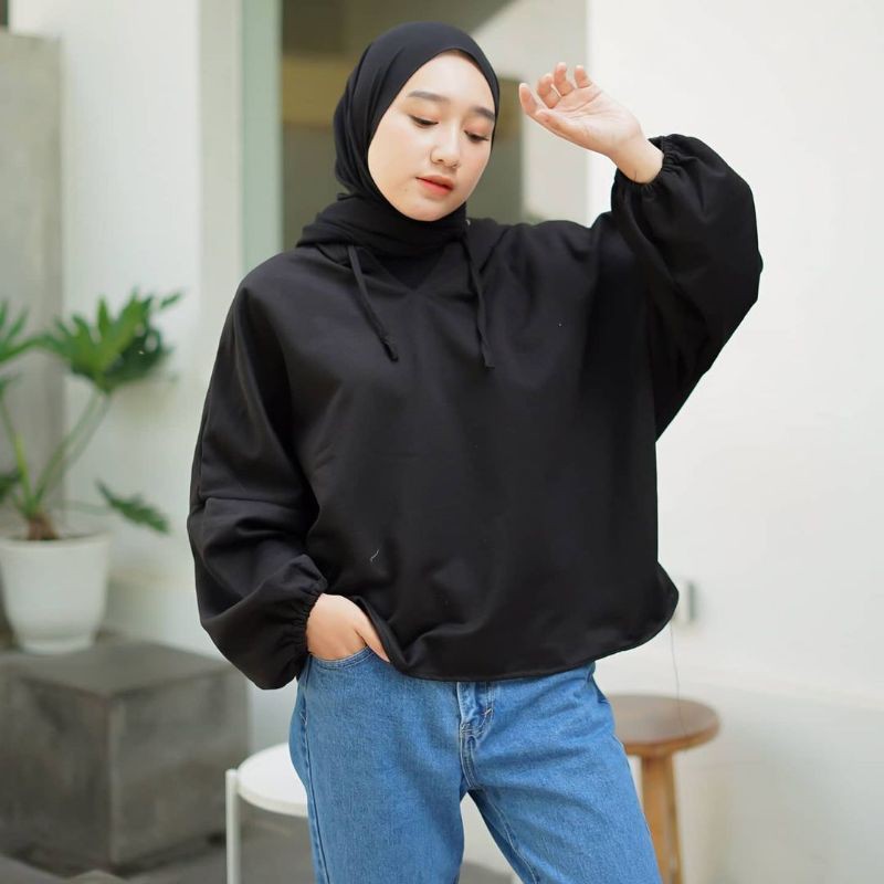 Batwing Hoodie Varra - V Neck - Allsize - Bahan Fleece Tebal dan lembut - Wanita