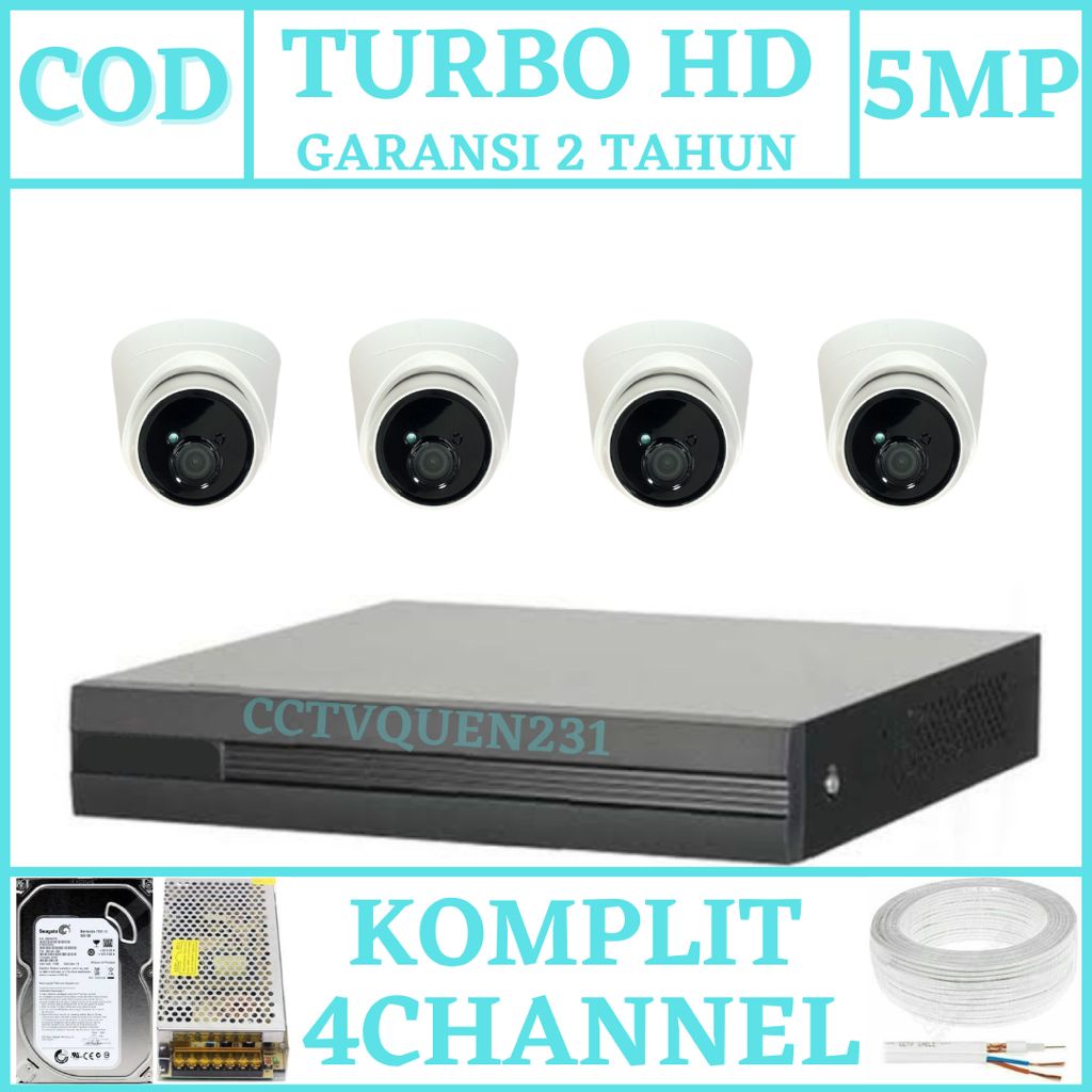 PAKET CCTV 4 CHANNEL 4 KAMERA INDOOR 5MP IR SONY TURBO HD 1080P KOMPLIT