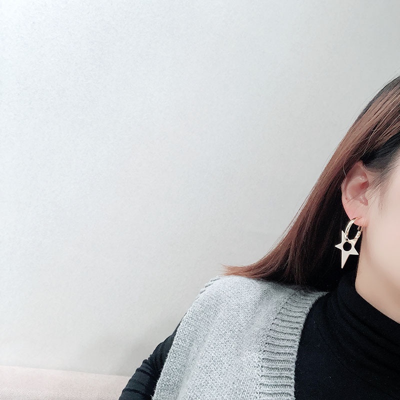 Jepang dan Korea minimalis normcore gaya niche lima menunjuk bintang liontin cincin bulat anting-ant