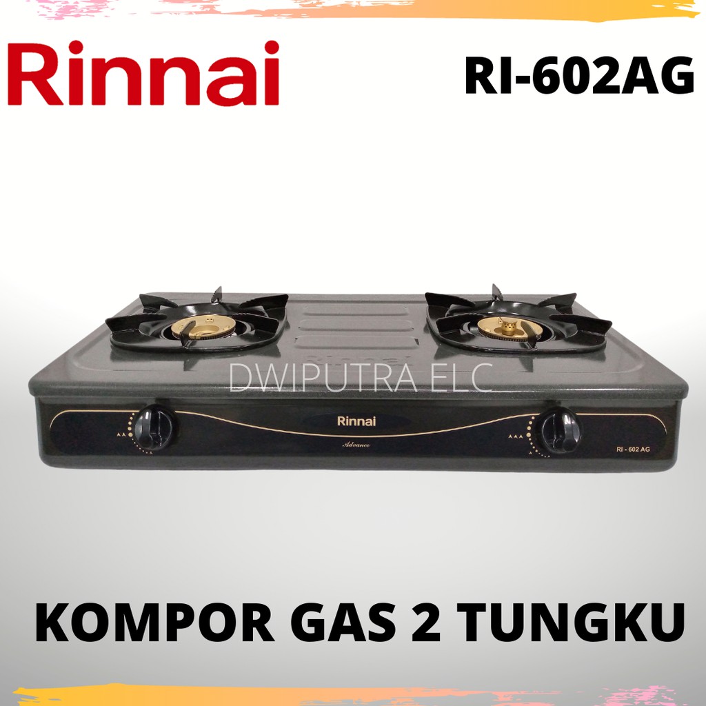 KOMPOR GAS 2 TUNGKU RINNAI RI602AG RI 602 AG TEFLON API LILIN