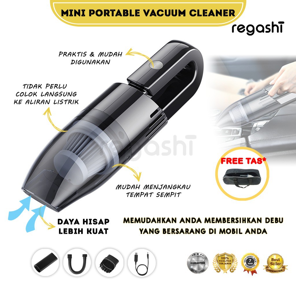 NEW DEALS Regashi Mini Vacuum Cleaner Penyedot Debu Mobil Portable Alat Penyedot Debu Serbaguna