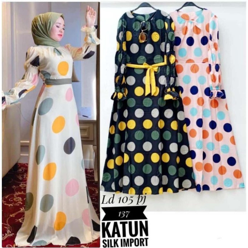Gamis katun silk polkadot import//dress kondangan//dress  bangkok