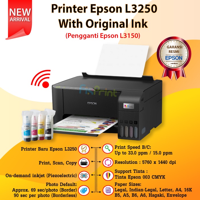 Printer Epson EcoTank L3250 WiFi All-In-One (Print - Scan - Copy) New With Compatible Ink