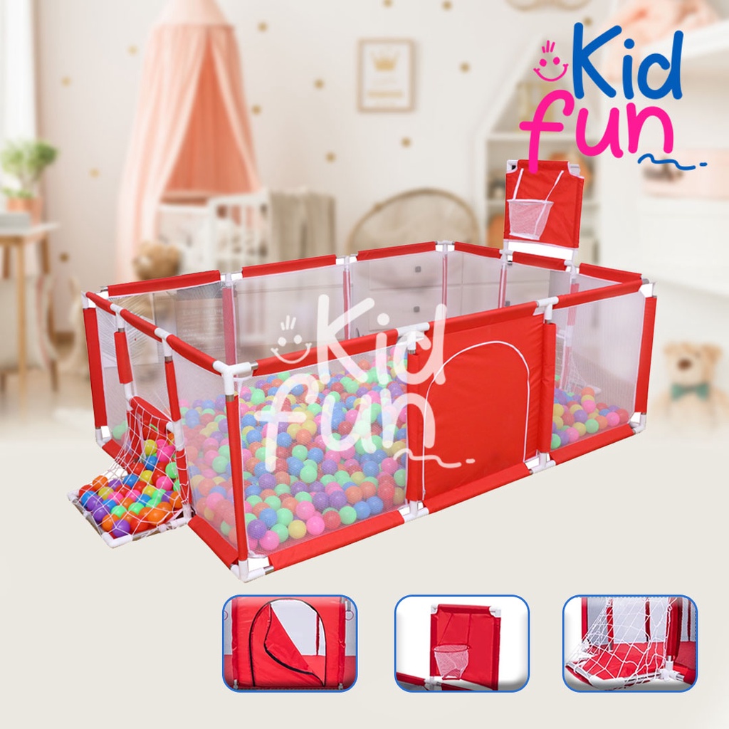 KidFun - Pagar Pengaman Baby keranjang Kolam Mandi Bola Model Playpen Tenda Anak Segi Panjang Ring Basket Pembatas Pagar Bayi 170*113*60