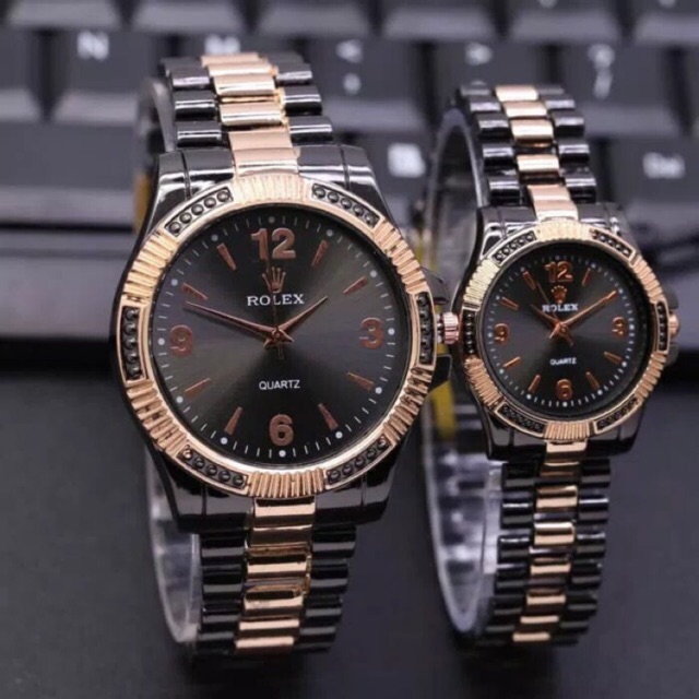 jam tangan couple rolex kombinasi hitam gold murah meriah